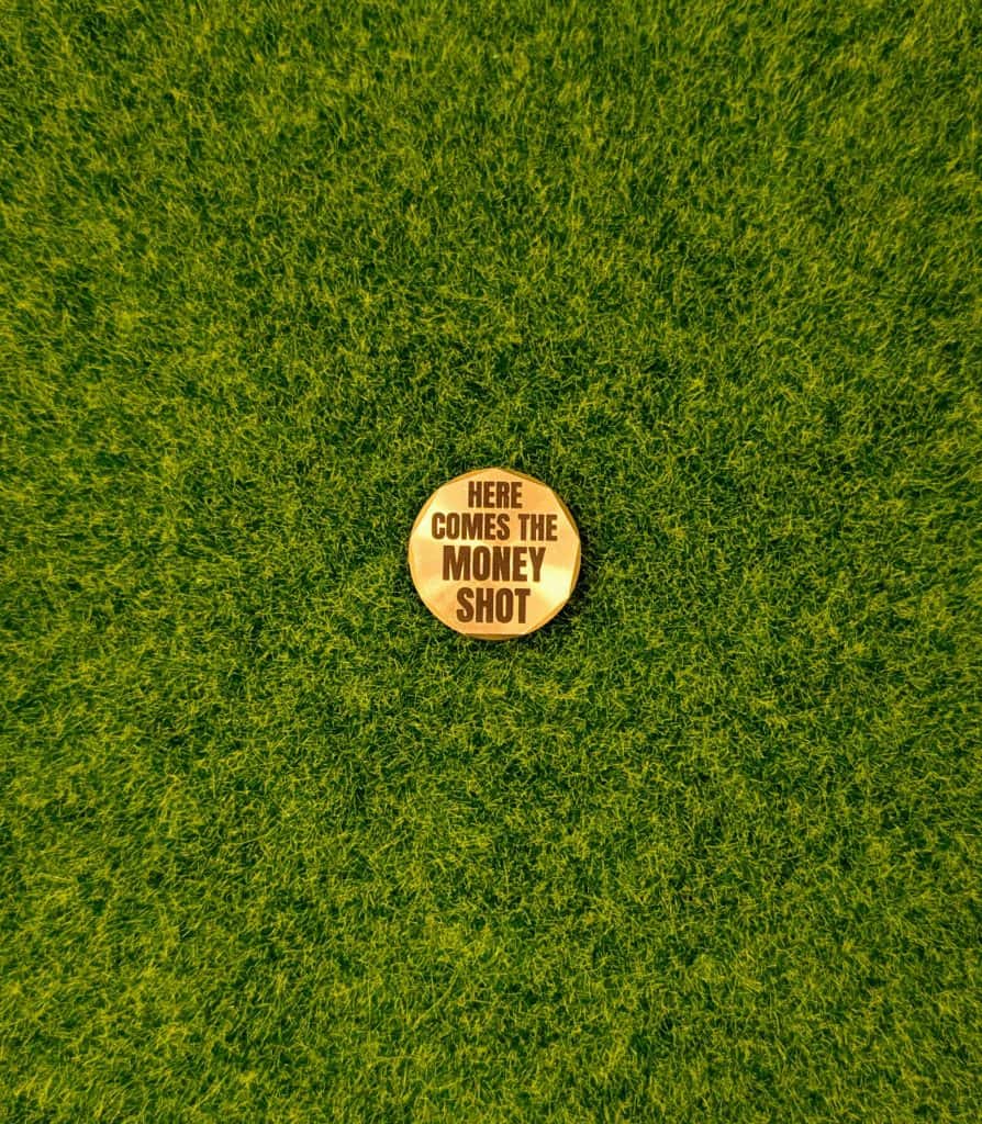 here comes the money shot brass ball marker 2 white knuckle golf