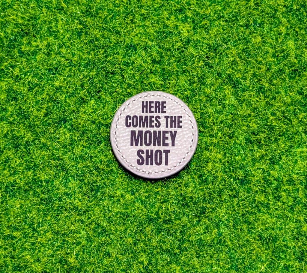 here comes the money shot grey leather ball marker white knuckle golf (2)